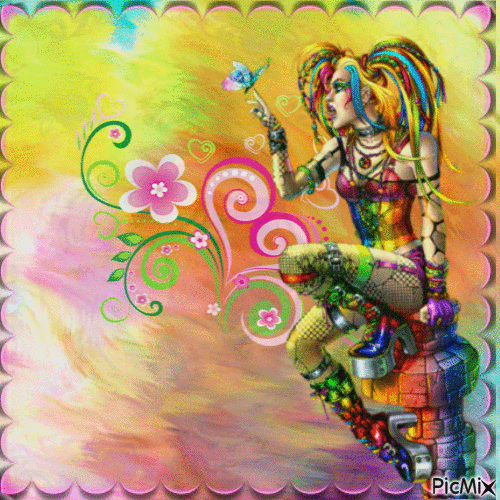 femme multicolor - Free animated GIF
