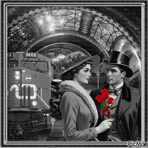 Couple vintage, en noir et blanc avec une touche de rouge. - gratis png