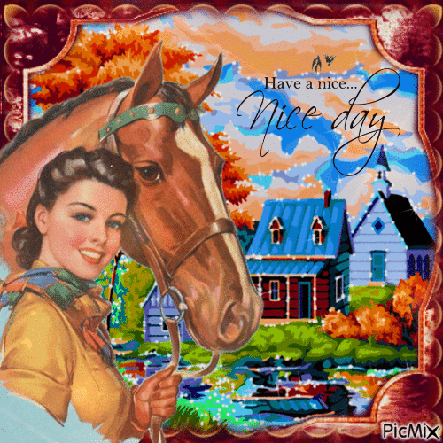 Vintage Frau mit Pferd - Bezmaksas animēts GIF