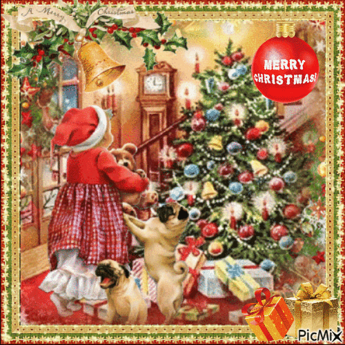 Christmas tree and little girl - Δωρεάν κινούμενο GIF