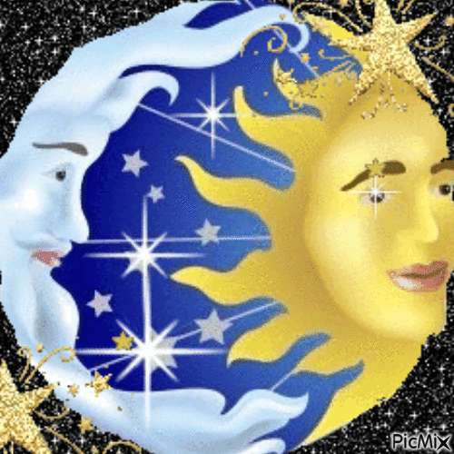 La lune et le soleil - Tons jaunes et bleus - Безплатен анимиран GIF