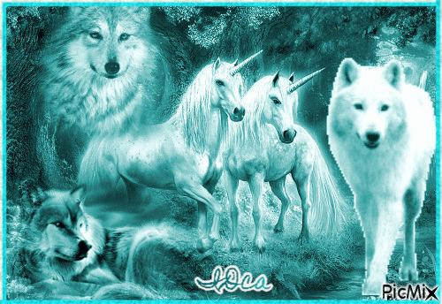 Les licornes et les loups - Бесплатный анимированный гифка