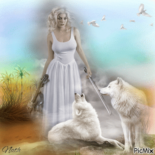Un femme triste avec des loup - Ingyenes animált GIF
