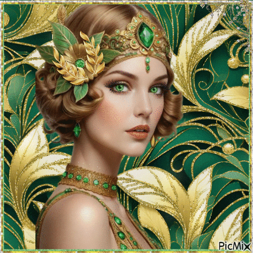 Dama en paleta de colores dorado y verde. - Free animated GIF