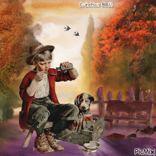 L'enfant et son chien par BBM - GIF animé gratuit