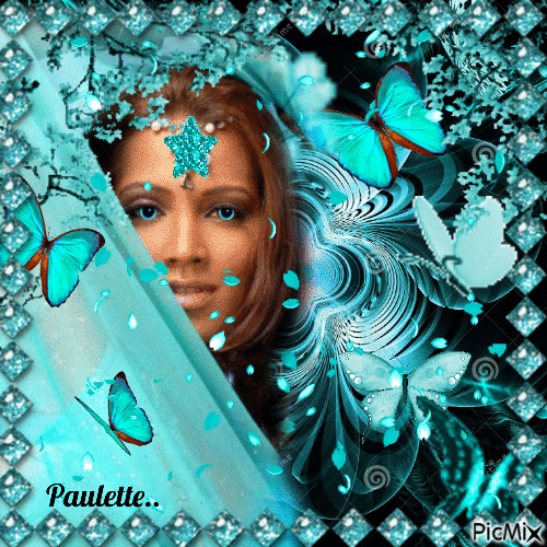 fille aux papillons turquoie - Free animated GIF