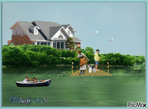 Min@     hus vid sjön - Nemokamas animacinis gif