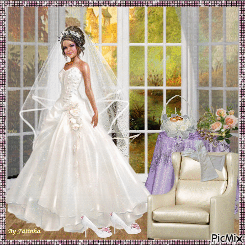 Une mariée devant une fenêtre - Бесплатный анимированный гифка