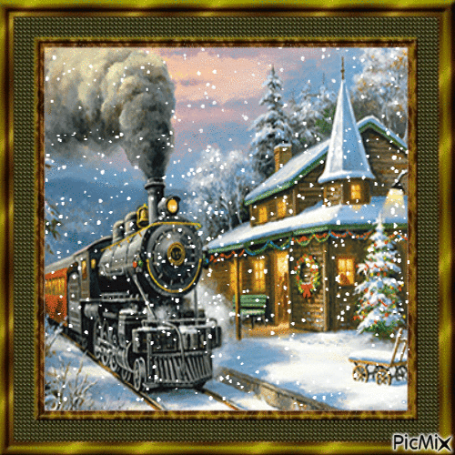 Train at Christmas - Free animated GIF