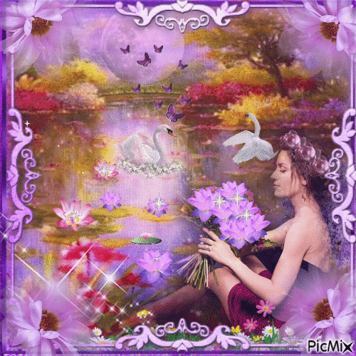 Lady  water lily-fantasy (purple tones) - Бесплатный анимированный гифка