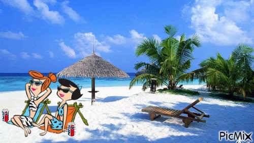 Wilma Flintstone and Betty Rubble at the beach - gratis png