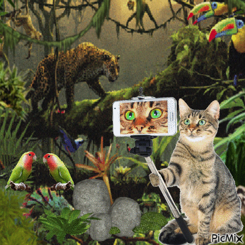 the cat in the jungle - Бесплатный анимированный гифка