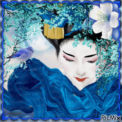 geisha blue - Gratis geanimeerde GIF
