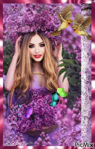 Femme entouré de lilas - GIF animé gratuit