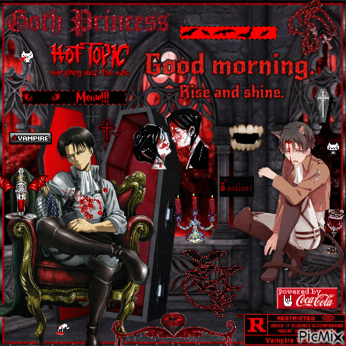 levi ackerman good morning goth emo bloody vampire - Free animated GIF