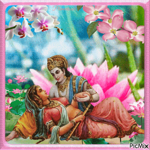 Radha Krishna et fleurs de lotus. - Free animated GIF