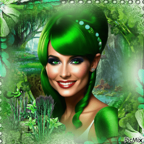 Femme aux cheveux verts - Безплатен анимиран GIF