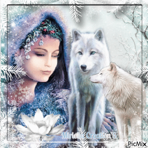 Contest !Portrait de femme et ses loups en hiver! - Free animated GIF