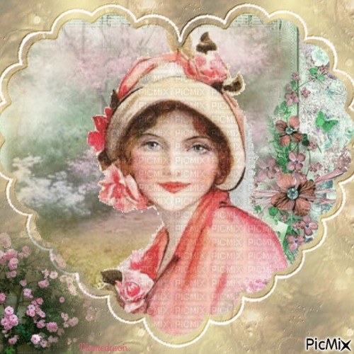 Vintage woman - Pink and beige shades. - PNG gratuit