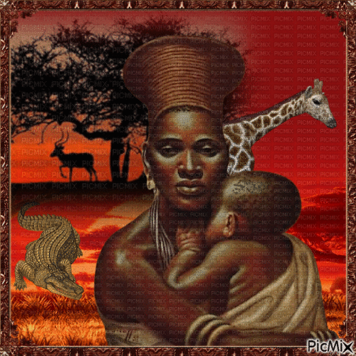 Mère et enfant en Afrique. - Бесплатный анимированный гифка