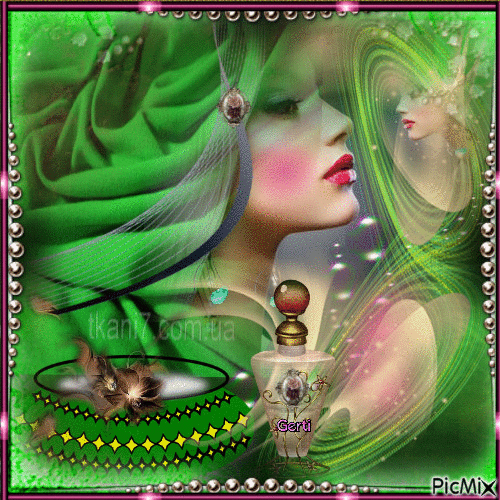 Portrait d'une femme en vert - Zdarma animovaný GIF
