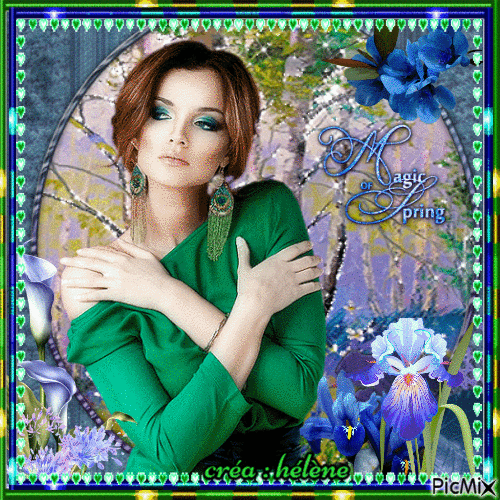 Fille au printemps _ tons bleus et verts - Bezmaksas animēts GIF