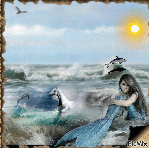 Sirène, dauphins - 免费动画 GIF