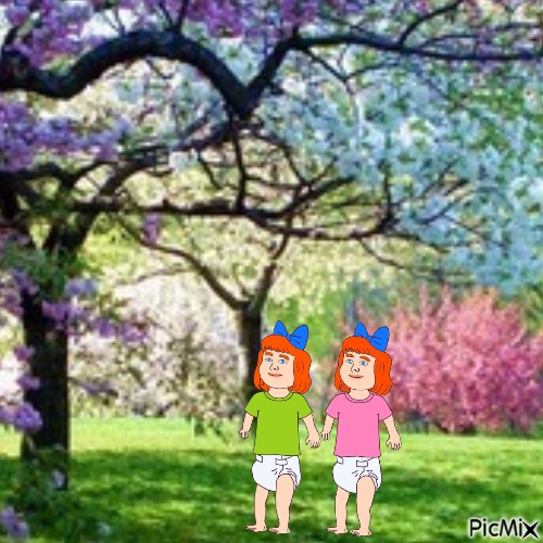 Redhead twins in park - PNG gratuit