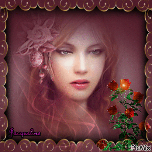 superbe femme et superbes roses - GIF animé gratuit