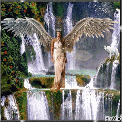 Angel in the waterfalls - Gratis geanimeerde GIF