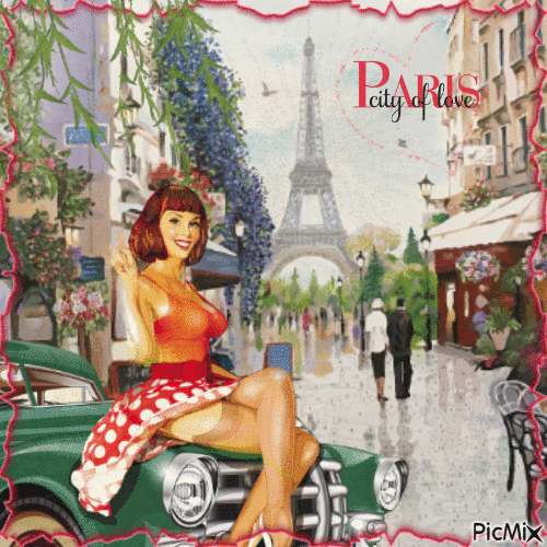 Femme à Paris avec sa voiture. - GIF animado grátis