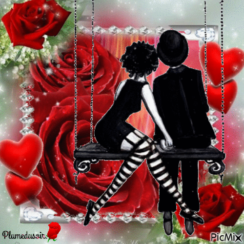 Couple et roses rouges. - GIF animado gratis