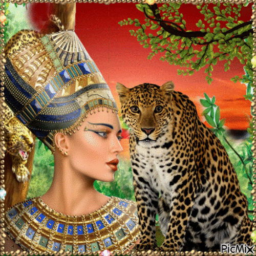 queen and leopard - GIF animé gratuit