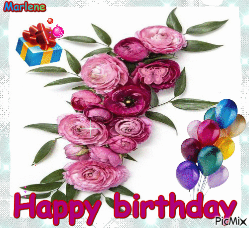 Portrait Flowers Pink Butterfly Colors Happy Birthday Balloons  Gift Decor - GIF animado grátis