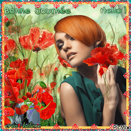 "Beauté rousse et coquelicots" - Darmowy animowany GIF