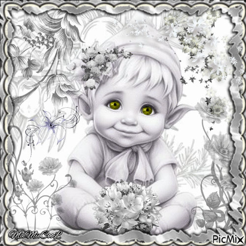 Petit elfe fond gris et blanc - 無料のアニメーション GIF