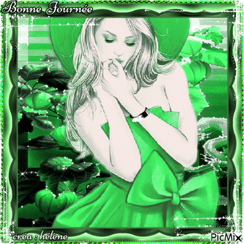 "Femme fashion - Noir, blanc et vert" - GIF animé gratuit