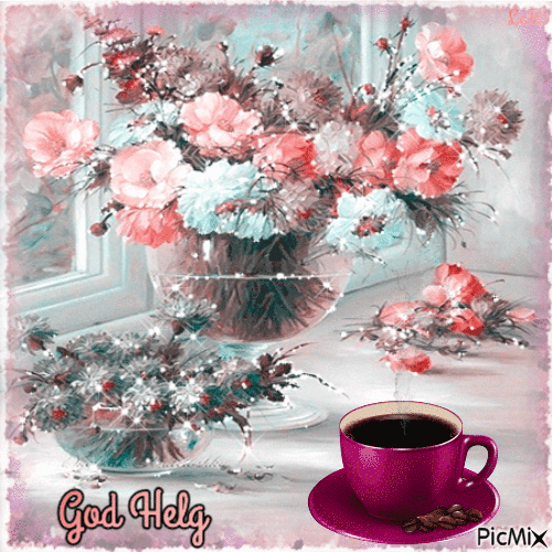 Happy Weekend. Flowers and coffee - Free animated GIF