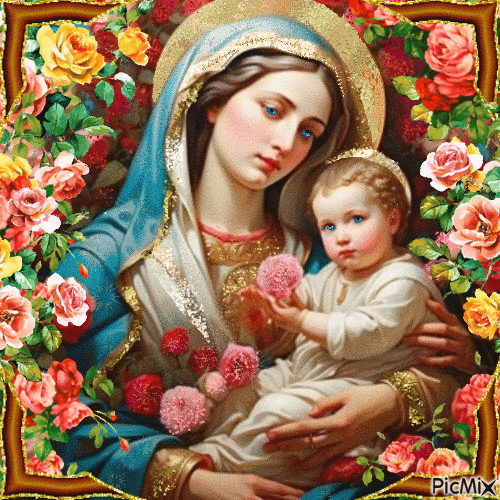 Дева Мария  с сыном Божьим - GIF animé gratuit