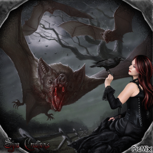 Gothic girl with bat - Nemokamas animacinis gif