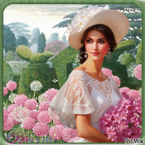 Femme vintage avec des fleurs - GIF animé gratuit