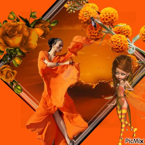 jeune femme en orange - бесплатно png