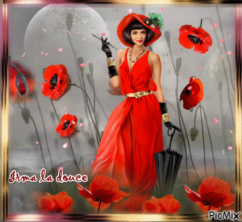 Dame aux coquelicots - Free animated GIF