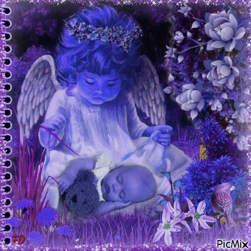 Engel mit Baby in lila Tönen - Gratis geanimeerde GIF