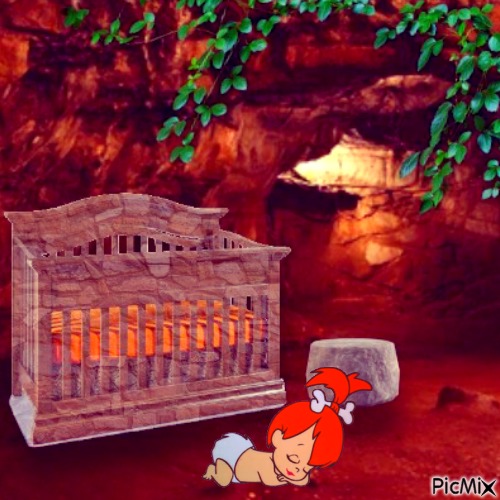 Pebbles sleeping in cave nursery - png gratuito