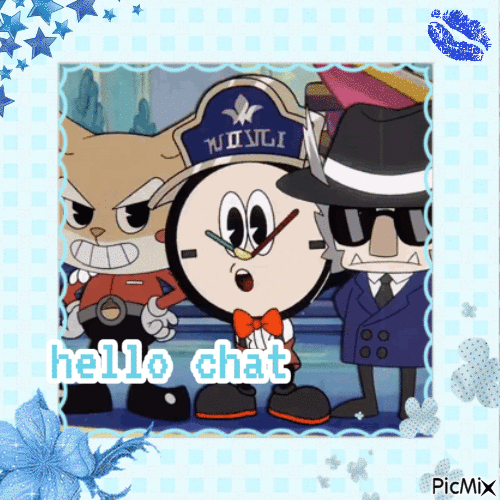 clockie & friends hello chat - Darmowy animowany GIF