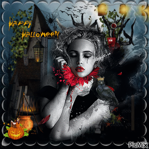 Halloween avec une Femme Gotique - Gratis geanimeerde GIF