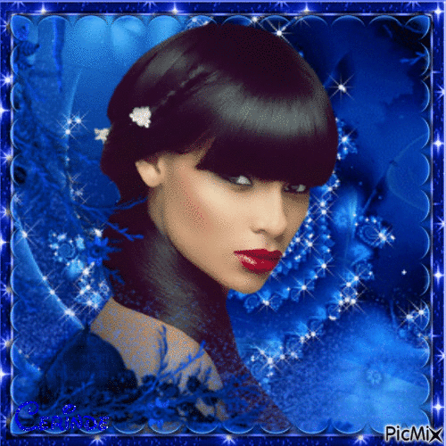 Portrait of a lady in sky blue colours - GIF animé gratuit