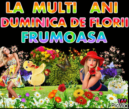 La  multi ani  de duminica  floriilor - Бесплатный анимированный гифка