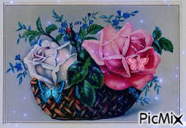 Basket of Victorian Era Roses - Free animated GIF